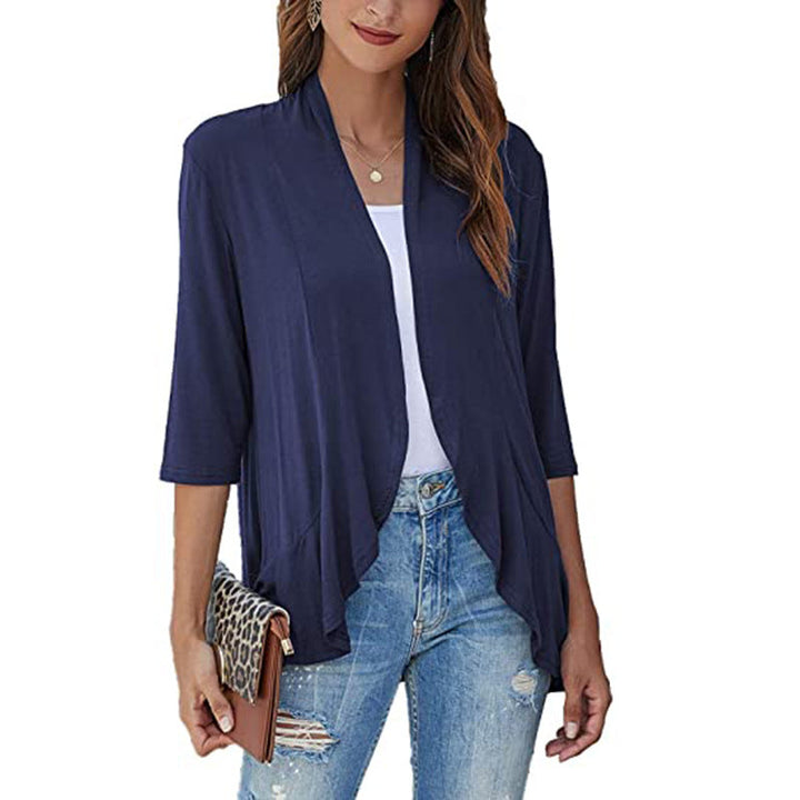 Damen Leichte Chiffonjacke mit Offenen Fronten und 3/4-Ärmeln Aliams