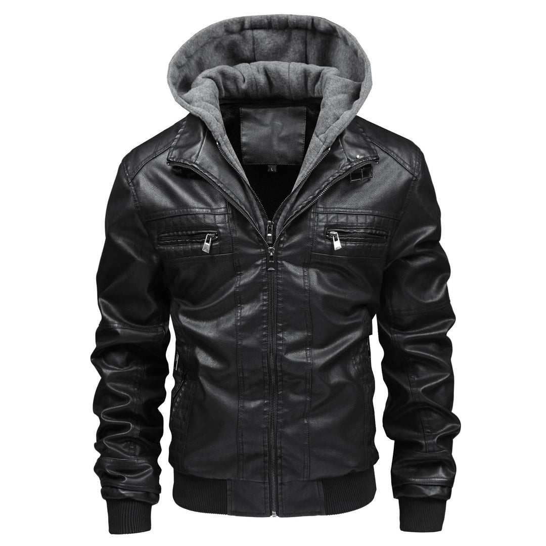 Herren Lederjacke mit abnehmbarem Kapuzen-Innenfutter Aliams