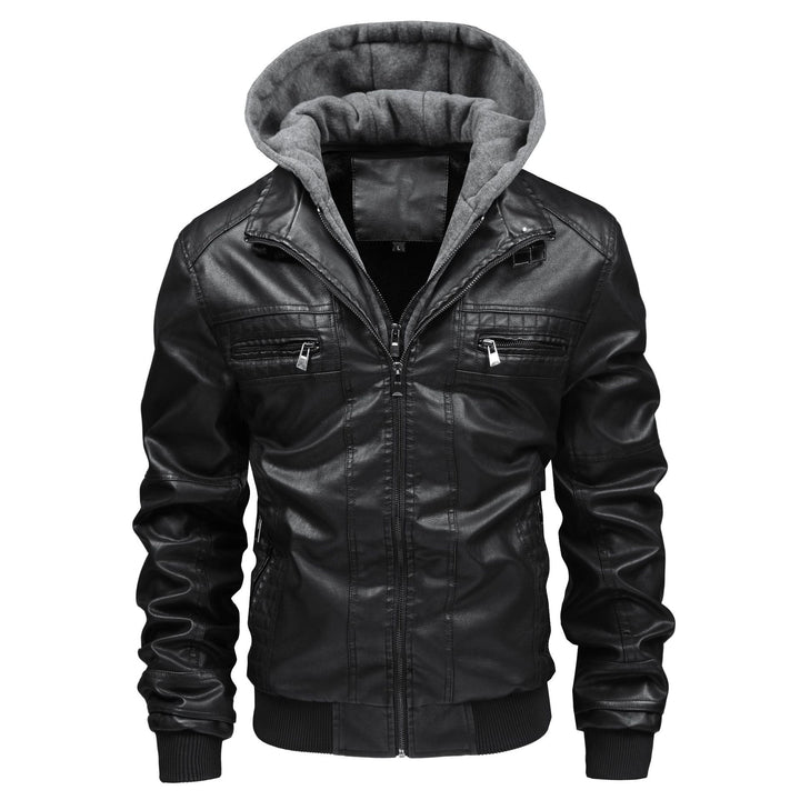 Herren Lederjacke mit abnehmbarem Kapuzen-Innenfutter Aliams