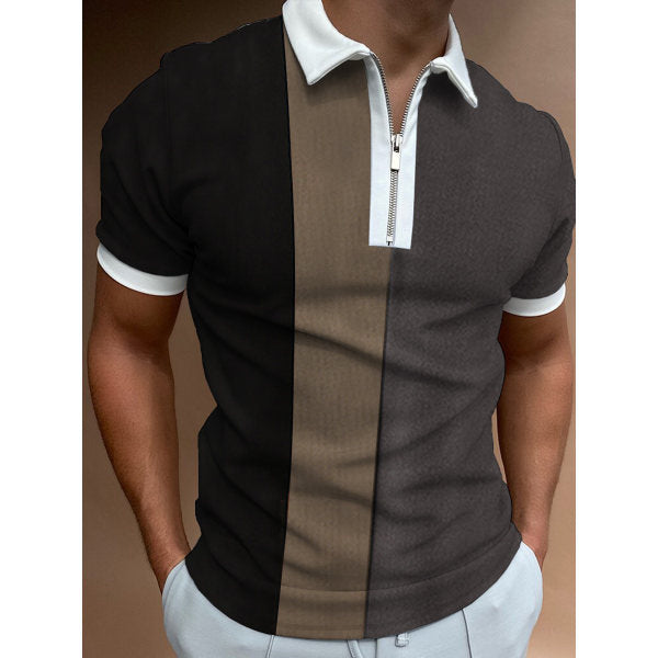 Herren Farbblock Zip-Up Polo Shirt Aliams