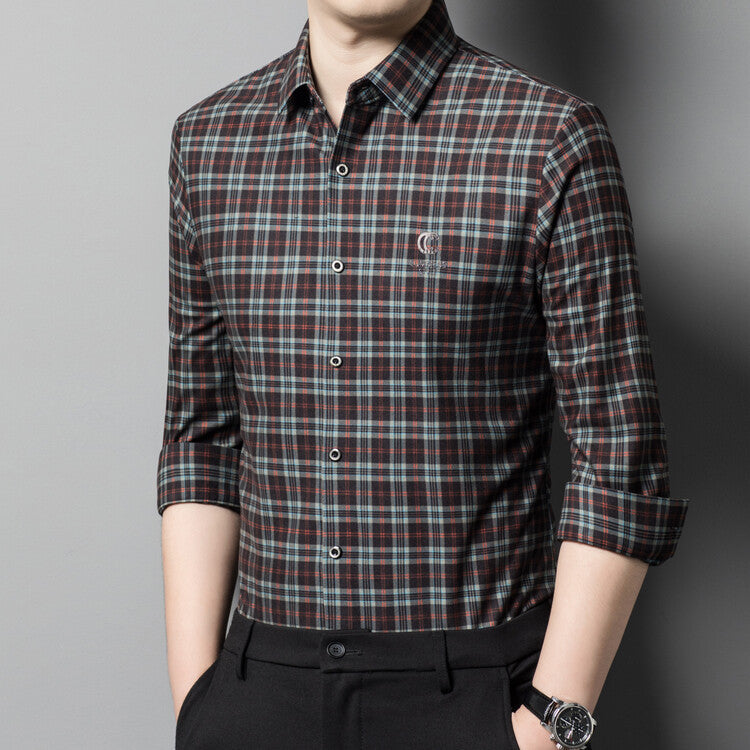 Herren elegantes kariertes Hemd mit Button-Down-Kragen Aliams