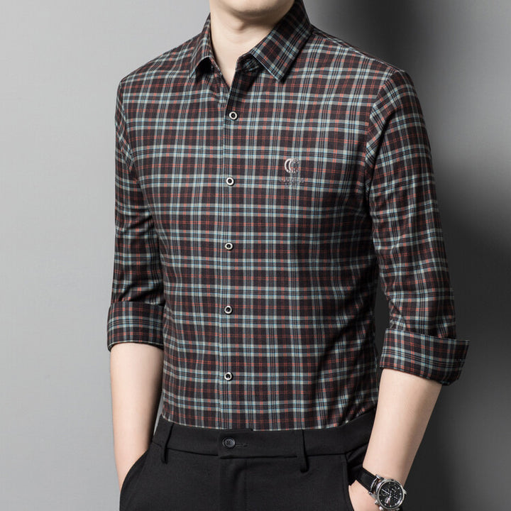 Herren elegantes kariertes Hemd mit Button-Down-Kragen Aliams