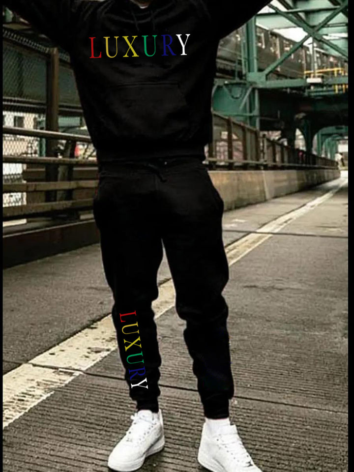 Herren Sportliches Kapuzenoberteil und Jogginghose Set mit modischem Schriftzug Aliams