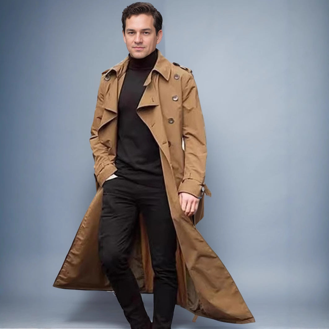 Herren klassischer Trenchcoat mit doppelter Knopfreihe und verstellbarem Taillenbund Aliams