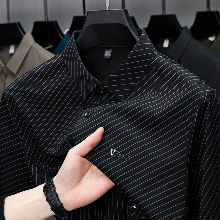 Herren elegantes, atmungsaktives Langarmhemd mit feinem Streifenmuster Aliams