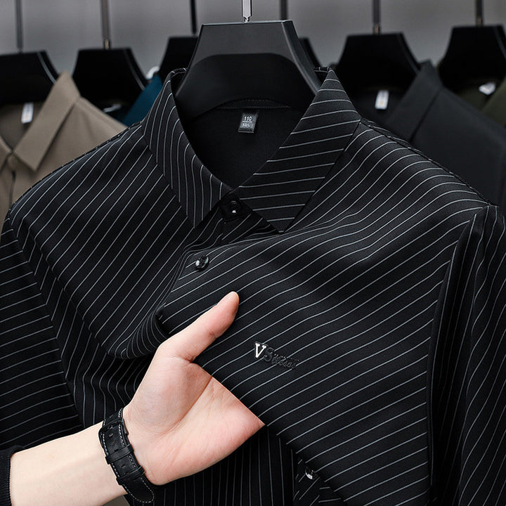 Herren elegantes, atmungsaktives Langarmhemd mit feinem Streifenmuster Aliams