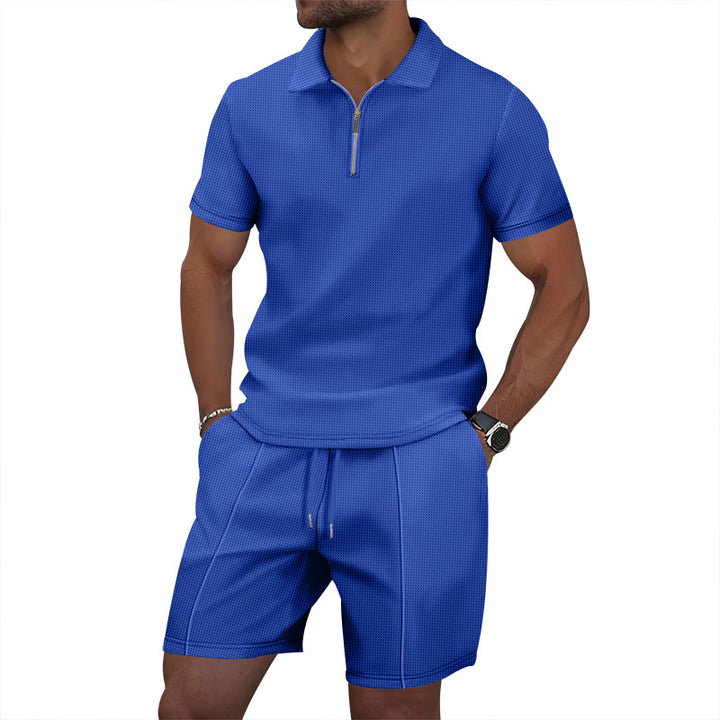 Herren sportliches Kurzarm-Poloshirt und Shorts-Set mit Reißverschluss Aliams