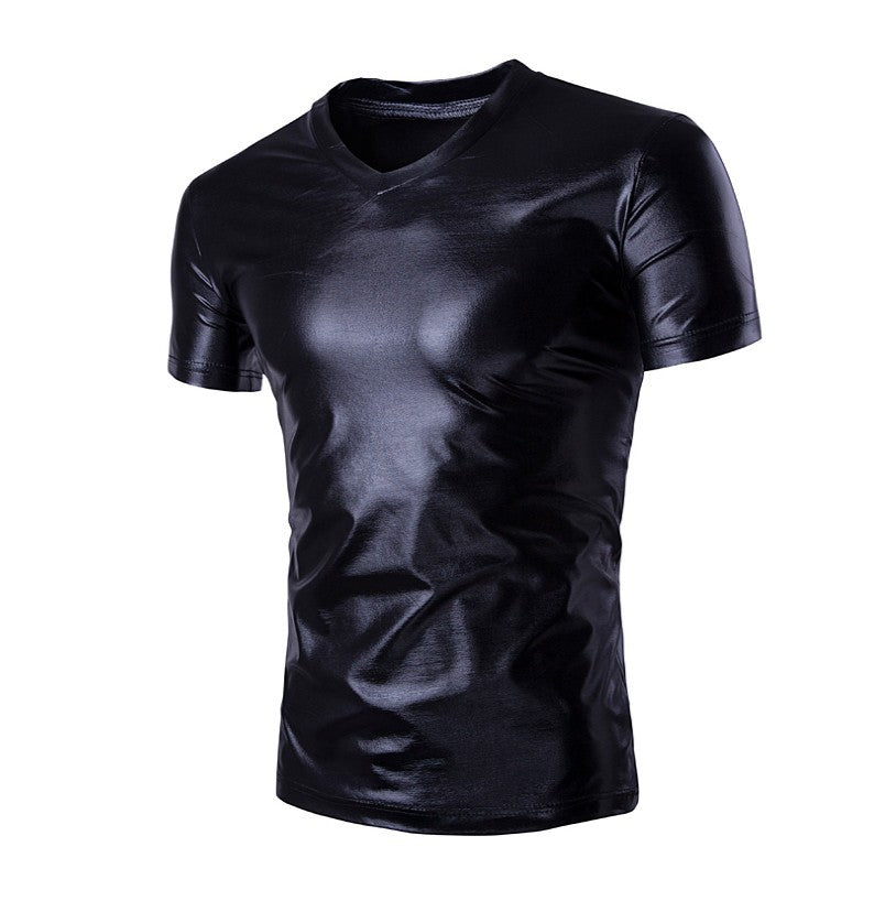Herren Sportliches V-Ausschnitt T-Shirt mit glänzender Oberfläche Aliams