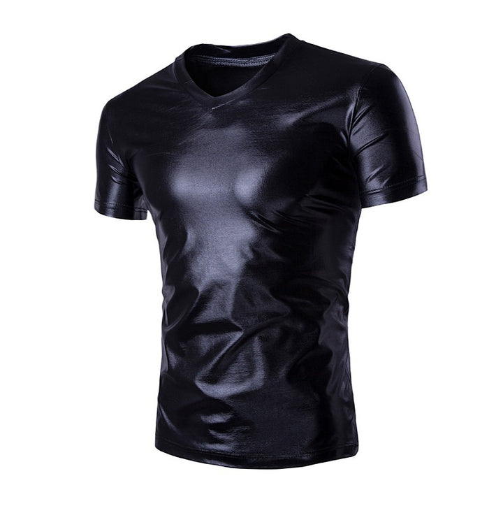 Herren Sportliches V-Ausschnitt T-Shirt mit glänzender Oberfläche Aliams
