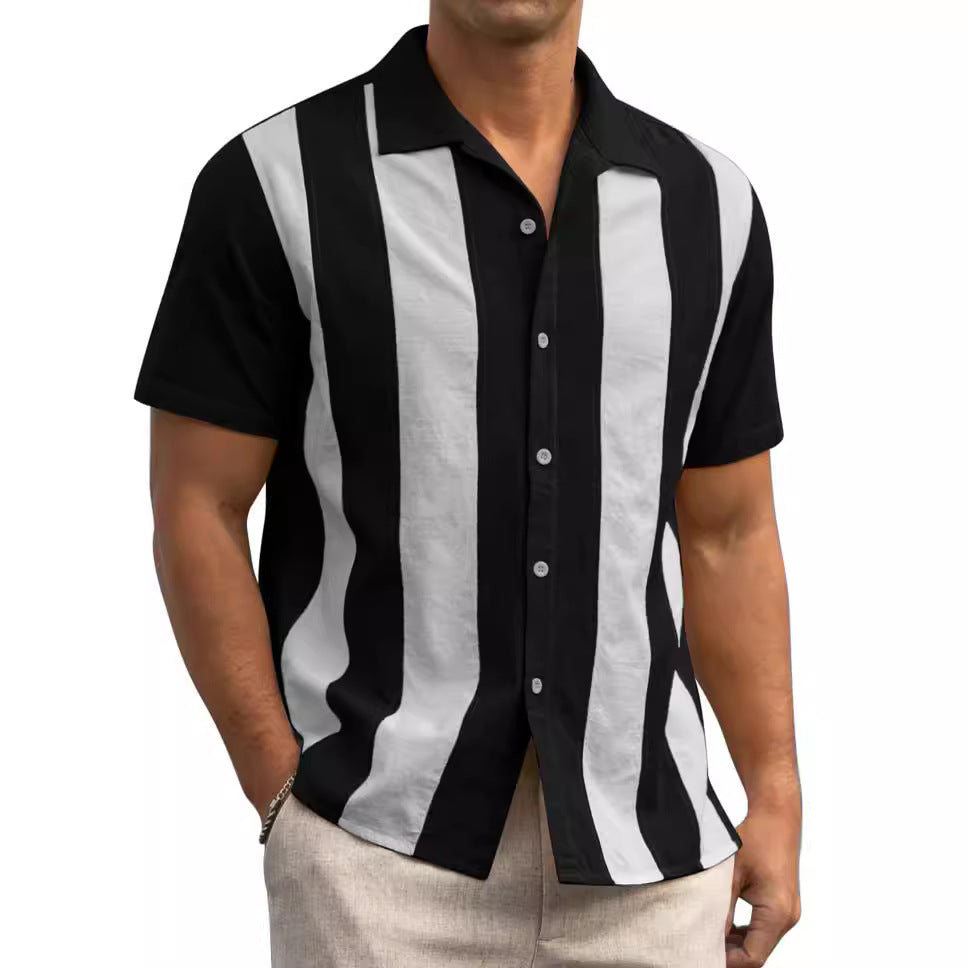 Herren Kurzarm-Hemd mit modernen Streifen und atmungsaktiven Eigenschaften Aliams