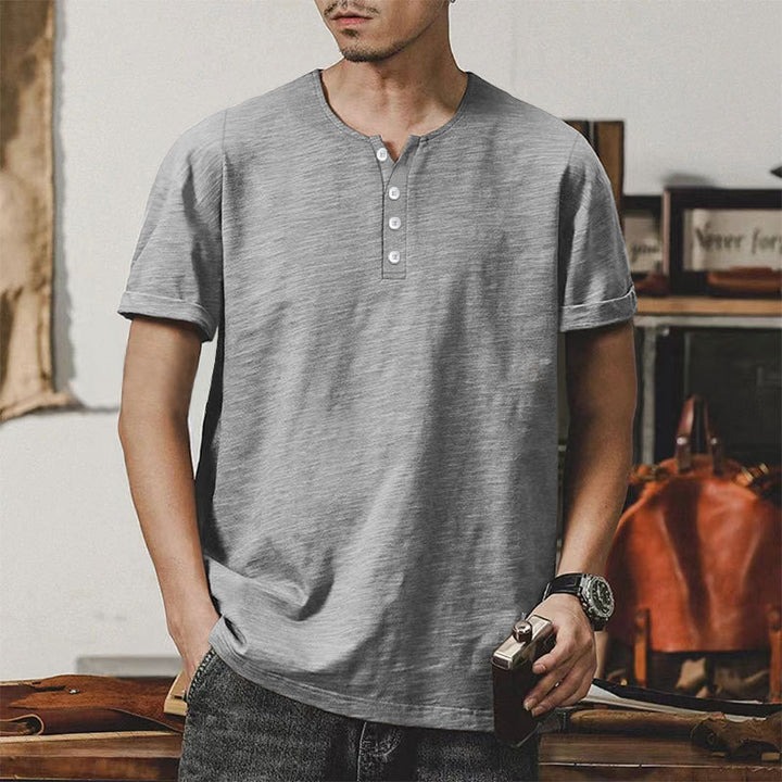 Herren Casual Henley-T-Shirt aus hochwertiger Baumwolle mit Knopfleiste Aliams