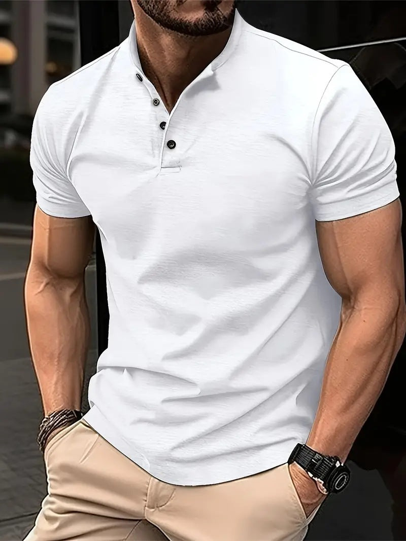 Herren Freizeit Kurzarm Henley Polo Shirt Aliams