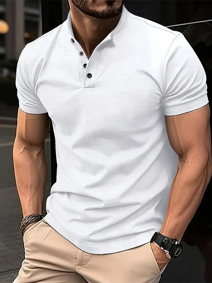 Herren Freizeit Kurzarm Henley Polo Shirt Aliams