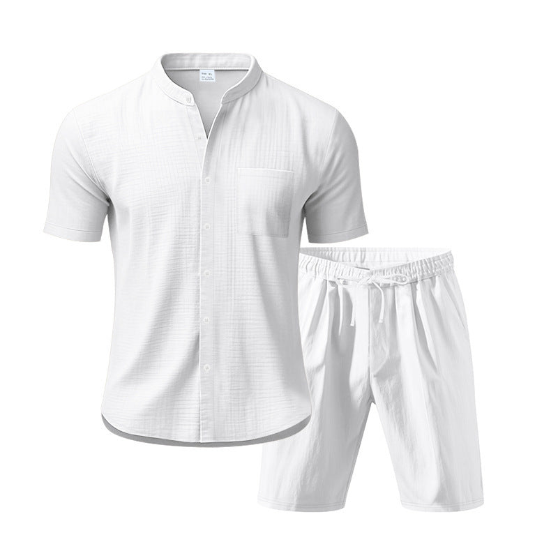 Herren Freizeit Outfit mit kurzärmligem Button-Down-Hemd und elastischen Shorts Aliams