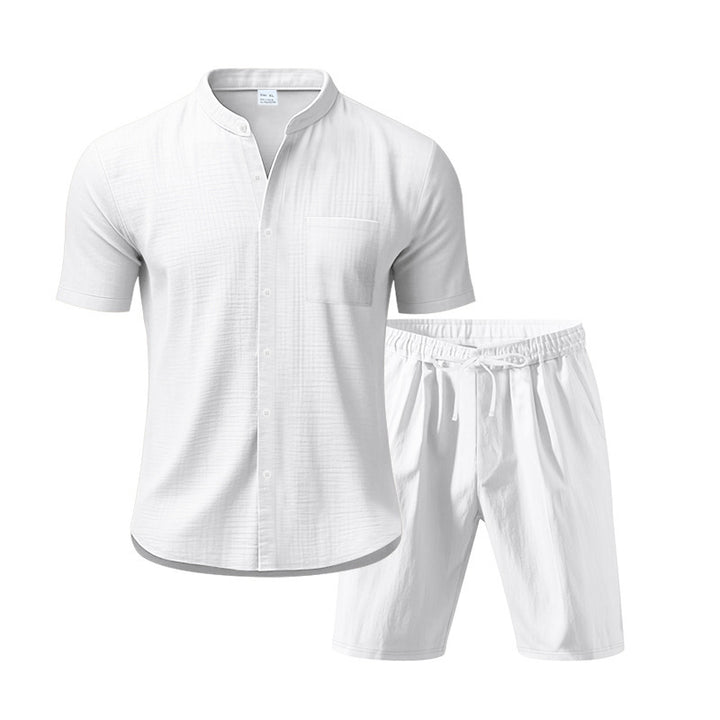 Herren Freizeit Outfit mit kurzärmligem Button-Down-Hemd und elastischen Shorts Aliams