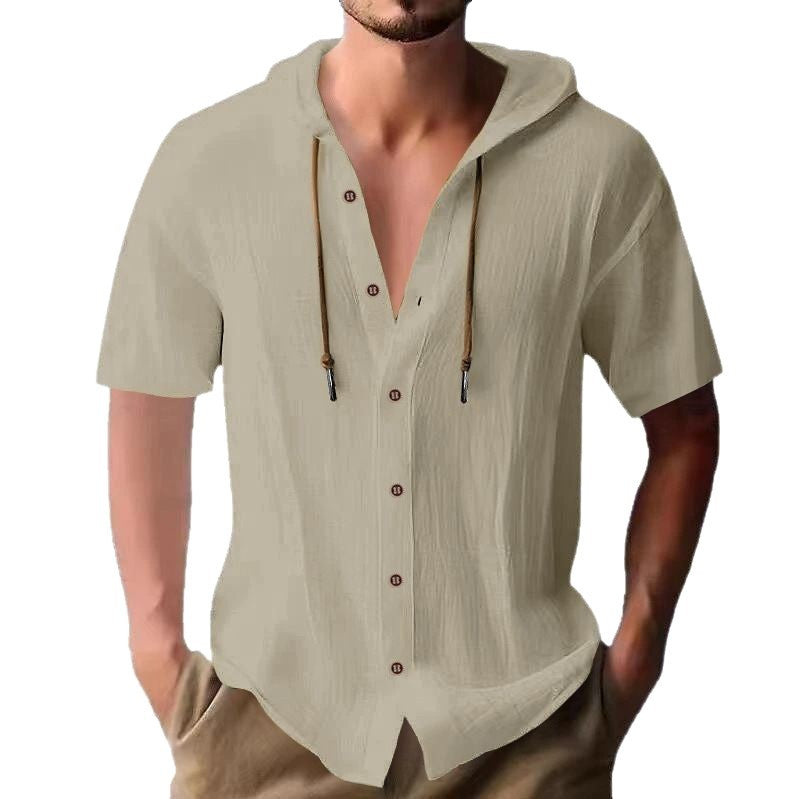 Herren Kurzarm-Hemd mit Kapuze und modischem Schnitt Aliams