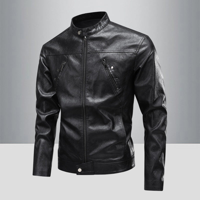 Herren Kunstlederjacke im modernen Biker-Stil mit stilvollen Reißverschlusstaschen Aliams