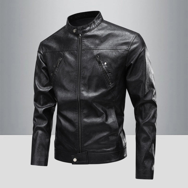 Herren Kunstlederjacke im modernen Biker-Stil mit stilvollen Reißverschlusstaschen Aliams