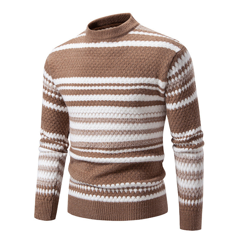 Herren gestreifter Strickpullover mit hohem Stehkragen und weicher Textur Aliams