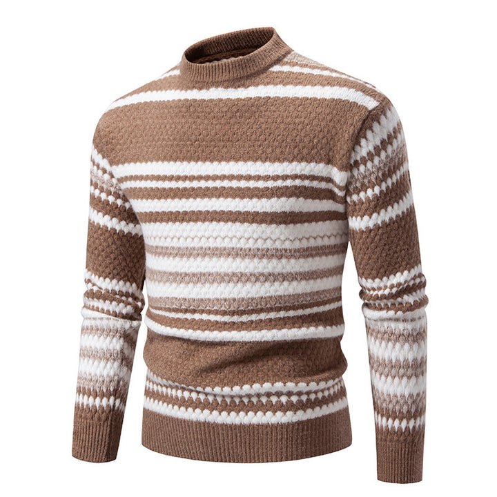 Herren gestreifter Strickpullover mit hohem Stehkragen und weicher Textur Aliams