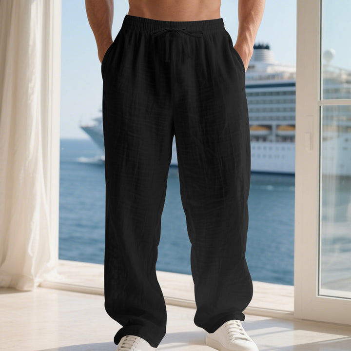 Herren entspannte Leinenhose mit elastischem Bund und lockerer Passform Aliams