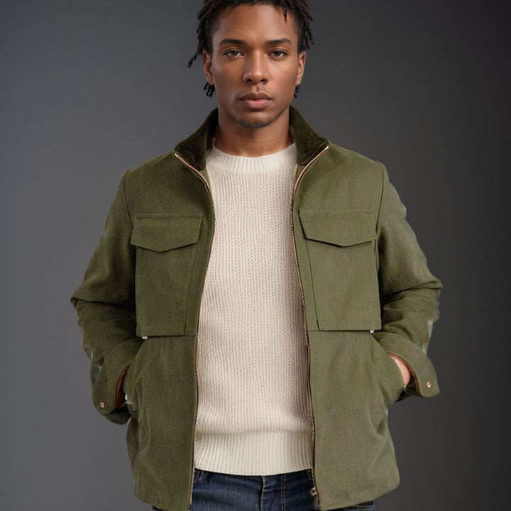 Herren praktische Utility-Jacke mit großen aufgesetzten Taschen Aliams