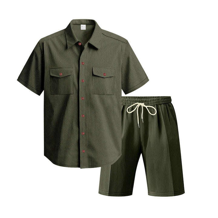 Herren Kurzarm-Hemd und Shorts Set mit praktischen Taschen und bequemer Passform Aliams