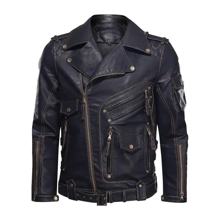 Herren stylische Bikerjacke mit mehreren Reißverschlusstaschen und Gürteldetail Aliams