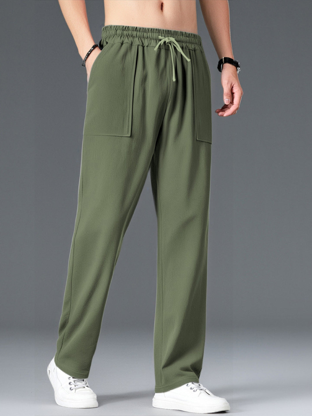 Herren Bequeme Freizeithosen mit elastischem Bund und seitlichen Taschen Aliams