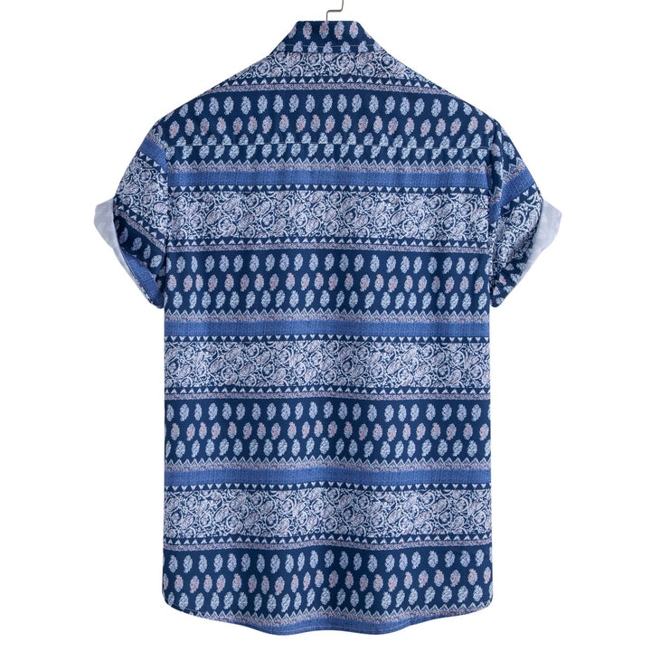 Herren Kurzarmhemd mit ethnischem Muster und modernem Stehkragen Aliams