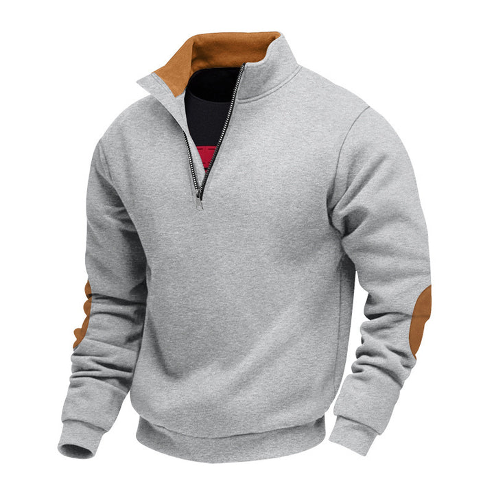 Herren sportlicher Half-Zip Pullover mit Kunstleder-Details und elastischen Bündchen Aliams