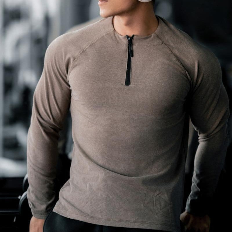 Herren Langarm Workout Shirt mit innovativem Reißverschluss Aliams