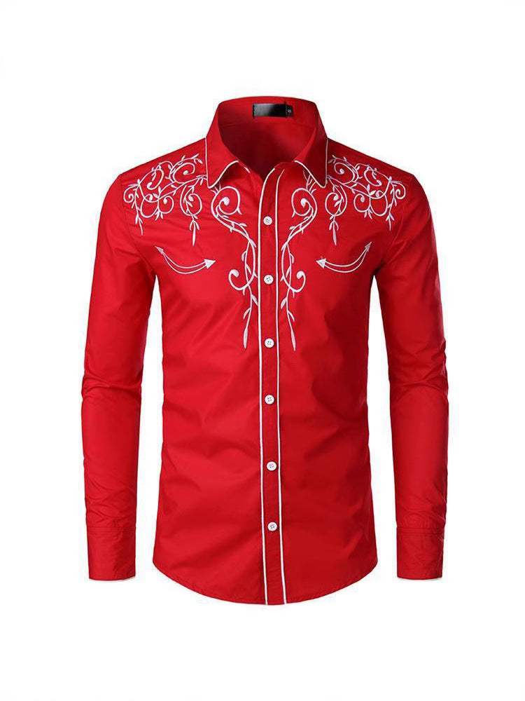 Herren raffiniertes Langarmhemd mit kunstvoller Bestickung Aliams