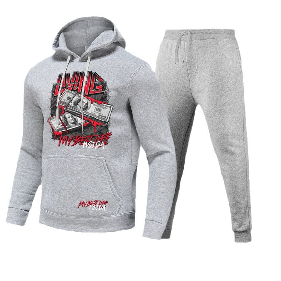 Herren sportliches Hoodie- und Jogginghose-Set mit auffälligem Grafikdruck Aliams