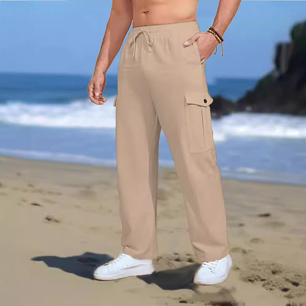 Herren Casual Cargo-Hose mit verstellbarem Bund und funktionalen Seitentaschen Aliams