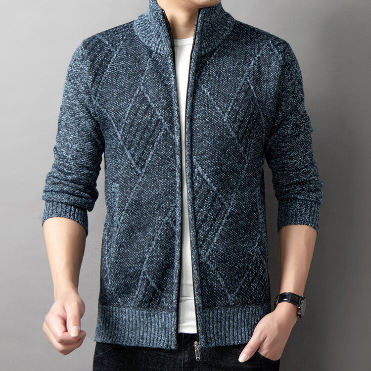 Herren Strickjacke mit modernem Zipper und grafischem Muster Aliams