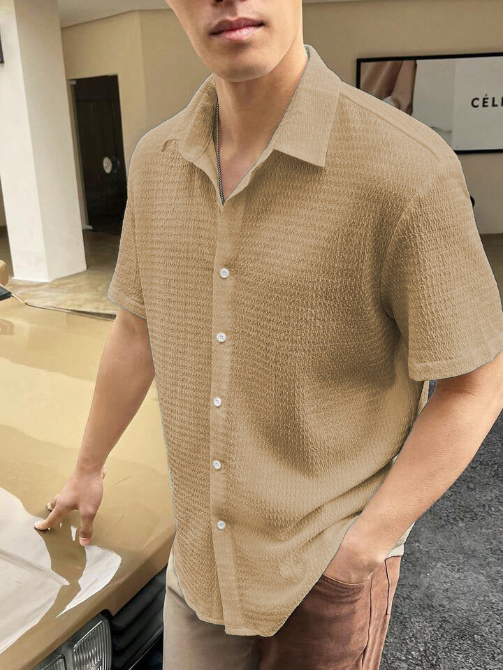 Herren Kurzarm-Hemd mit strukturiertem Gewebe und modischem Kragen Aliams