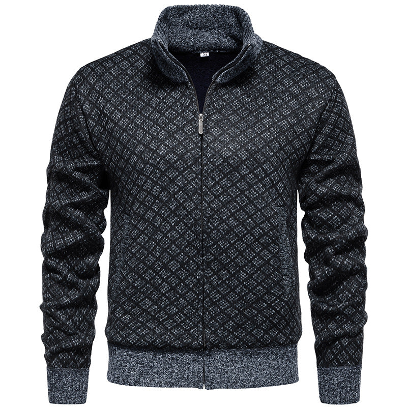 Herren Strickjacke mit modernem Zipper und feinem Karomuster Aliams
