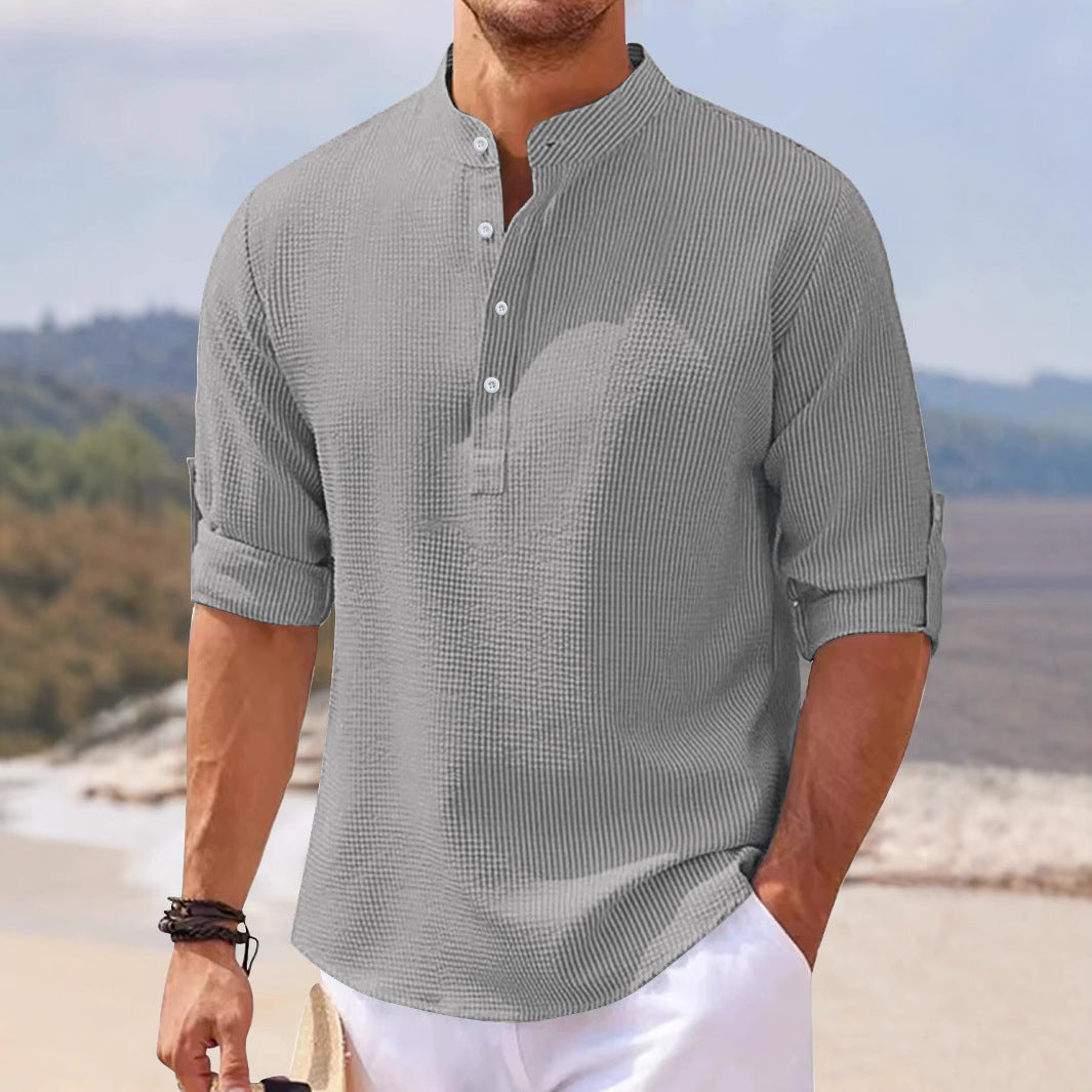 Herren Kurzarm-Henley-Shirt mit strukturiertem Gewebe Aliams