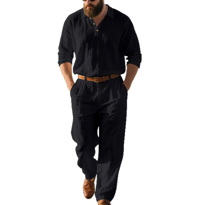 Herren eleganter Freizeit-Jumpsuit mit praktischen Taschen und stylischem Henley-Ausschnitt Aliams