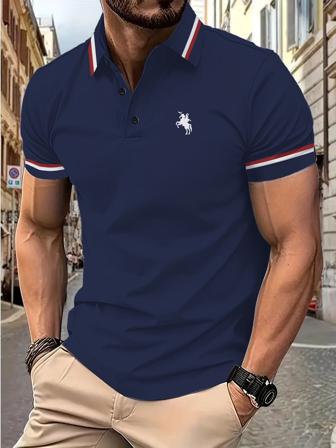 Herren Sportliches Poloshirt mit modernem Kragen und Kontraststreifen Aliams