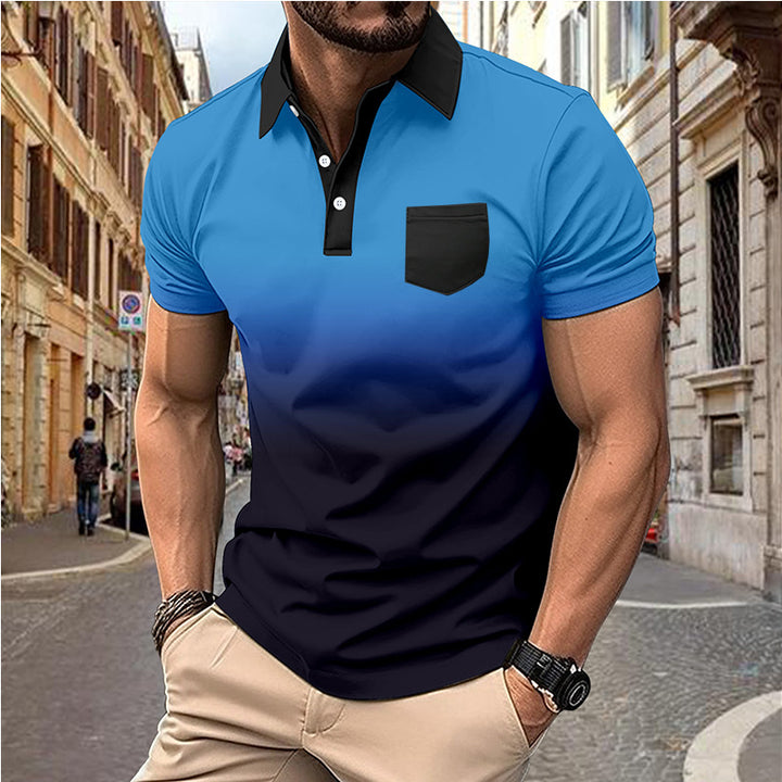 Herren Casual Poloshirt mit Farbverlauf und Brusttasche Aliams