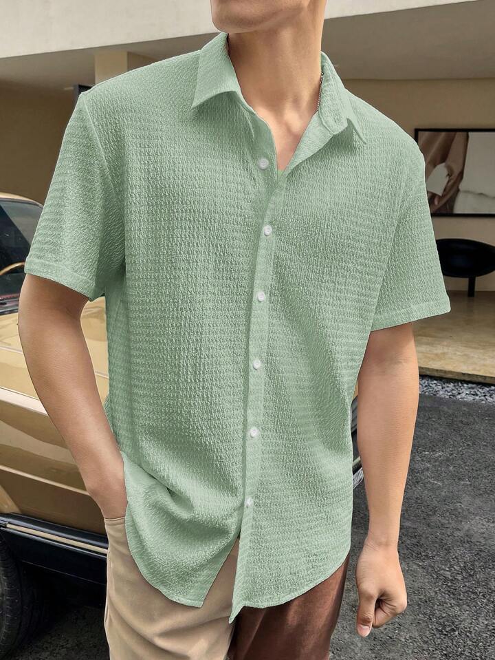 Herren Kurzarm-Hemd mit strukturiertem Gewebe und modischem Kragen Aliams