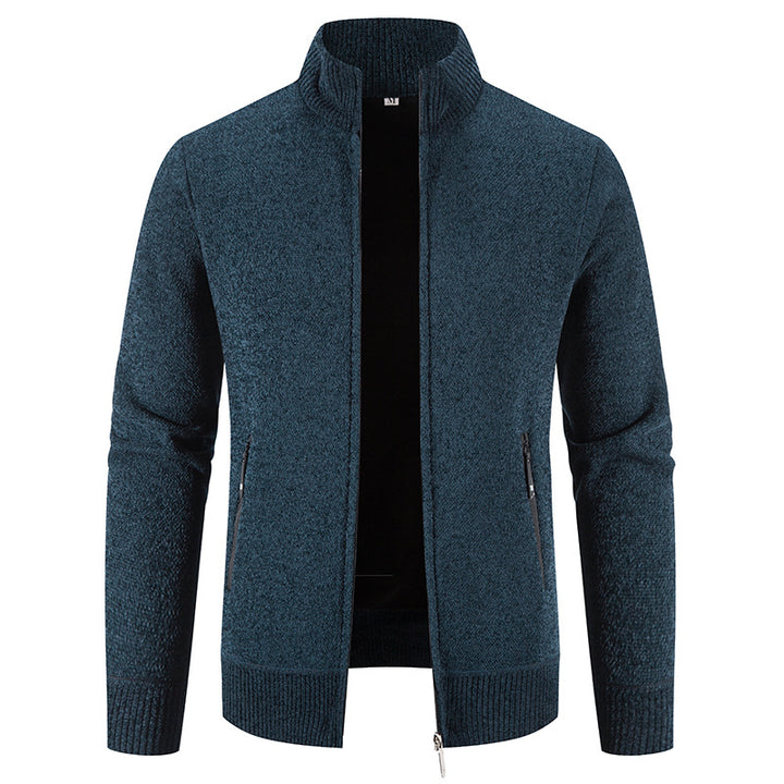 Herren elegante Strickjacke mit hohem Kragen und praktischen Reißverschlusstaschen Aliams