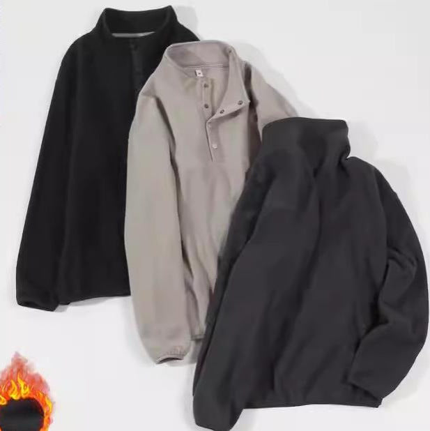 Herren gemütlicher Fleece-Pullover mit Stehkragen und Druckknöpfen Aliams