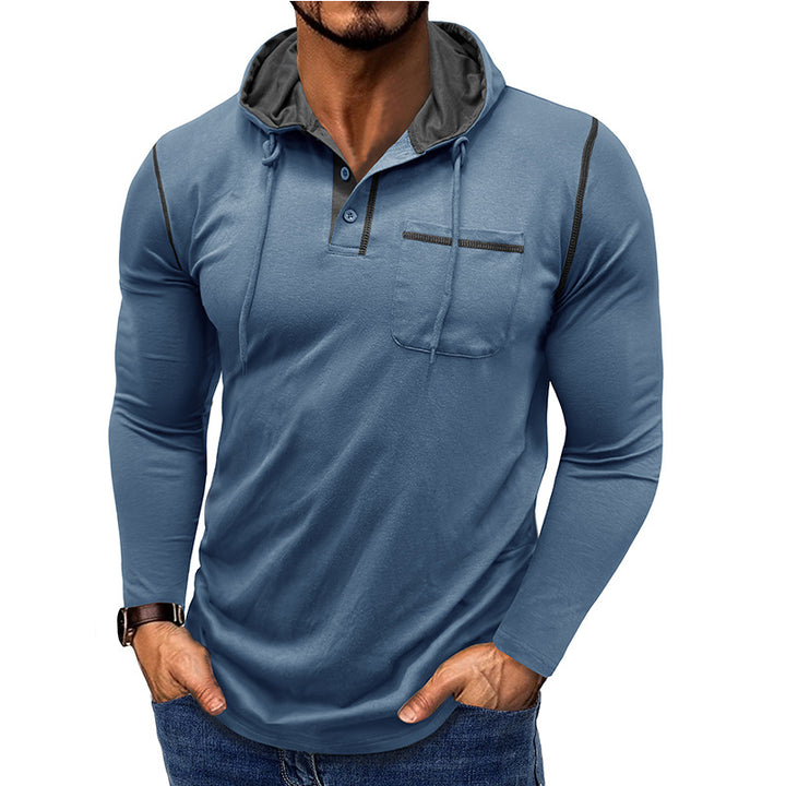 Herren Kapuzenpullover mit modischer Knopfleiste und praktischer Brusttasche Aliams