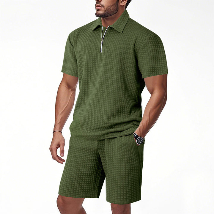 Herren Kurzarm Poloshirt und Shorts Set im strukturierten Design Aliams