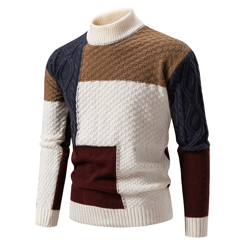 Herren gemusterter Strickpullover mit hohem Kragen und kreativen Farbakzenten Aliams