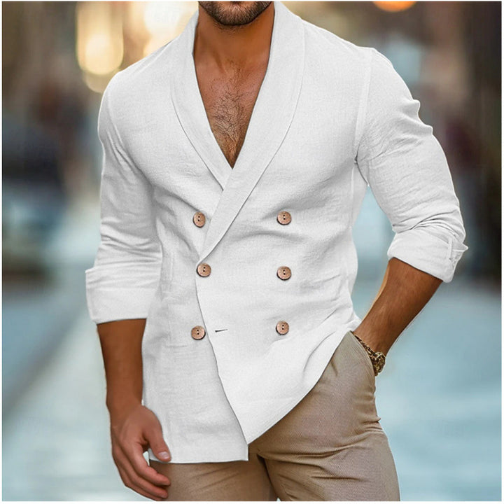 Herren eleganter Leinenblazer im doppelten Knotendesign Aliams