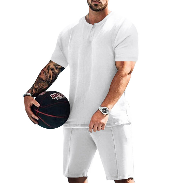 Herren sportliches Freizeitset mit knöpfbarem Oberteil und bequemen Shorts Aliams